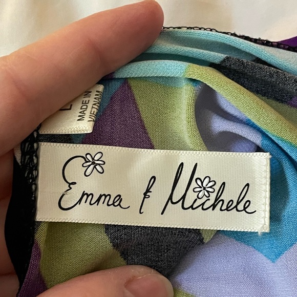 Emma & Michele Wrap Dress purple Green geometric print short sleeves size large - Picture 13 of 15